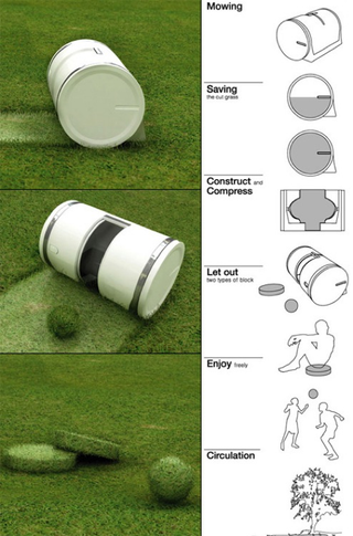 Illustration for article titled Muwi Concept Lawnmower Turns Waste Grass into Playthings
